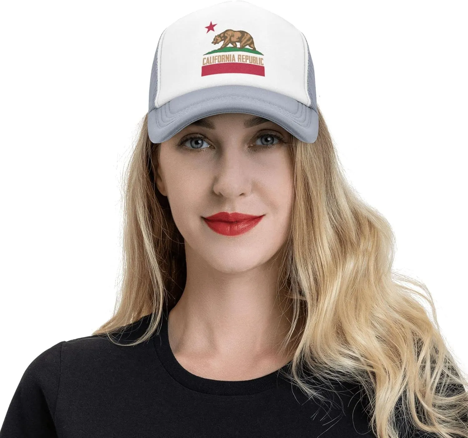 California Republic Mesh Trucker Hat Men Baseball Cap Men Ponytail Hat Women Dad Hat Adjustable Sun Hat Black