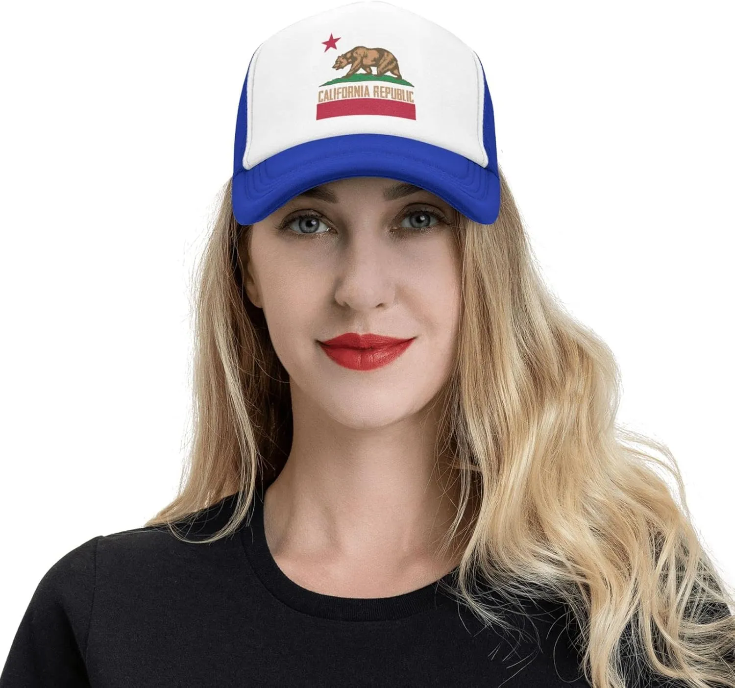 California Republic Mesh Trucker Hat Men Baseball Cap Men Ponytail Hat Women Dad Hat Adjustable Sun Hat Black