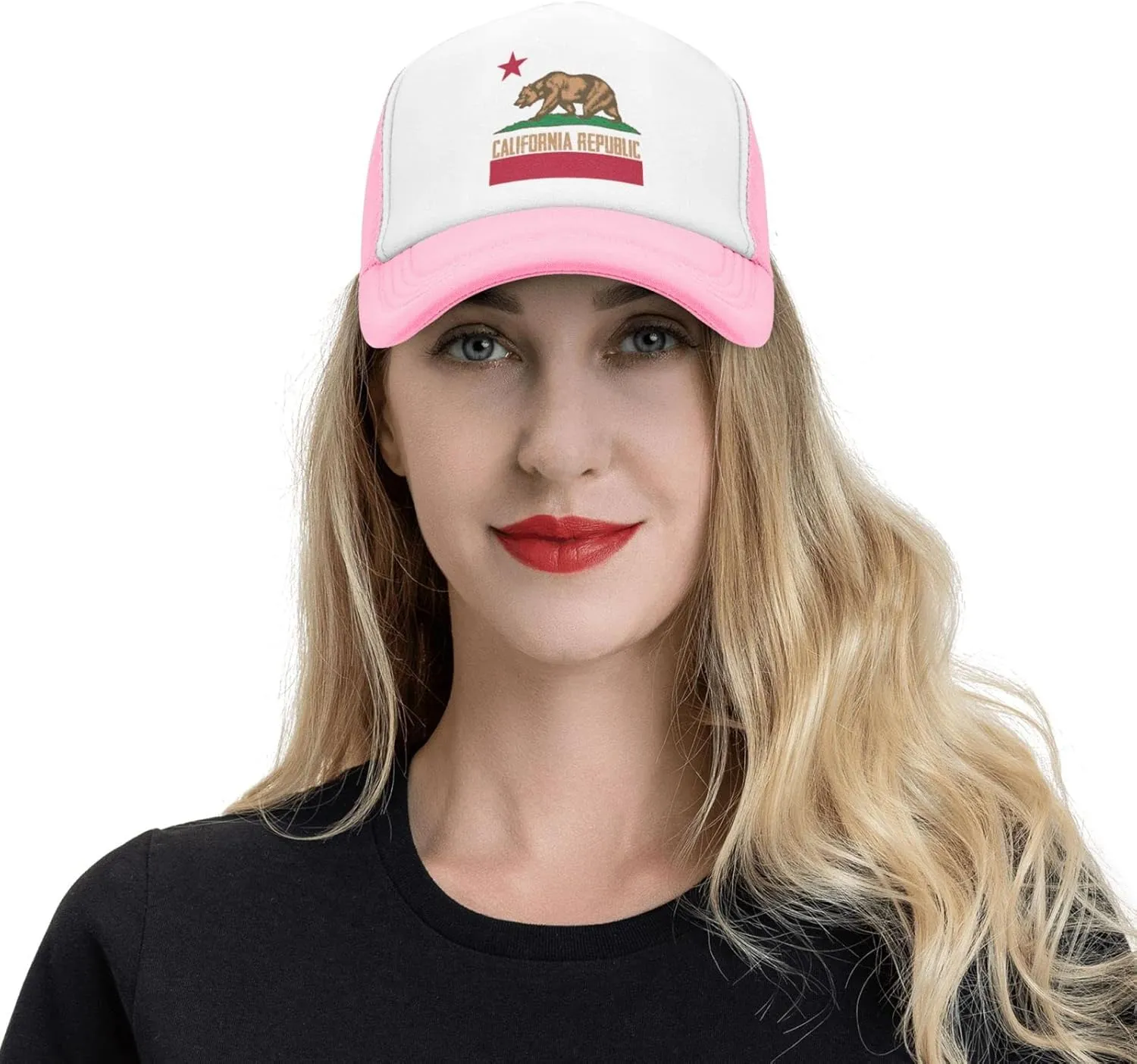 California Republic Mesh Trucker Hat Men Baseball Cap Men Ponytail Hat Women Dad Hat Adjustable Sun Hat Black