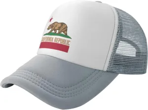 California Republic Mesh Trucker Hat Men Baseball Cap Men Ponytail Hat Women Dad Hat Adjustable Sun Hat Black