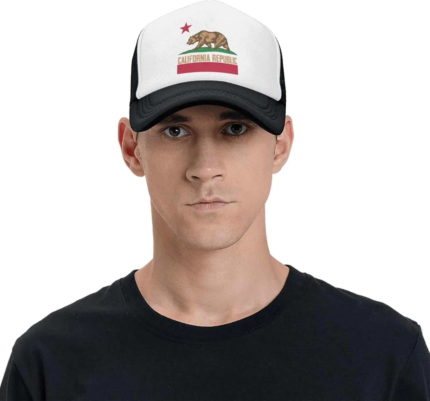 California Republic Mesh Trucker Hat Men Baseball Cap Men Ponytail Hat Women Dad Hat Adjustable Sun Hat Black