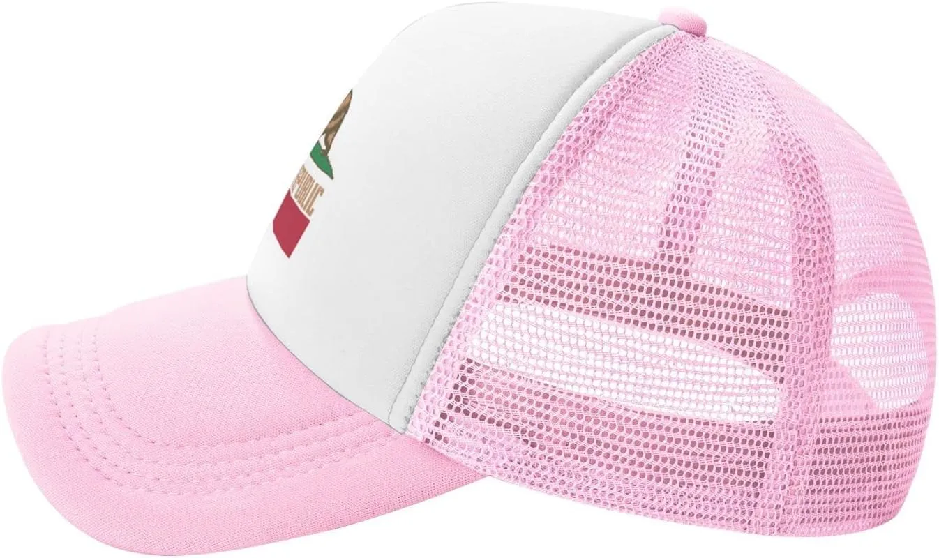 California Republic Mesh Trucker Hat Men Baseball Cap Men Ponytail Hat Women Dad Hat Adjustable Sun Hat Black