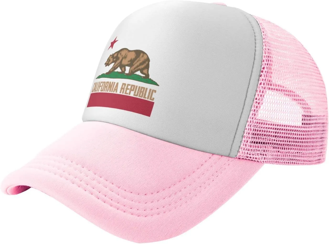 California Republic Mesh Trucker Hat Men Baseball Cap Men Ponytail Hat Women Dad Hat Adjustable Sun Hat Black