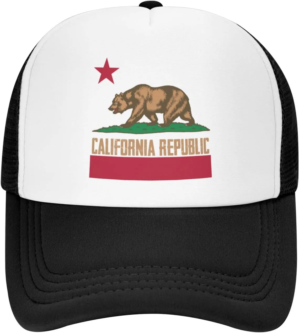 California Republic Mesh Trucker Hat Men Baseball Cap Men Ponytail Hat Women Dad Hat Adjustable Sun Hat Black