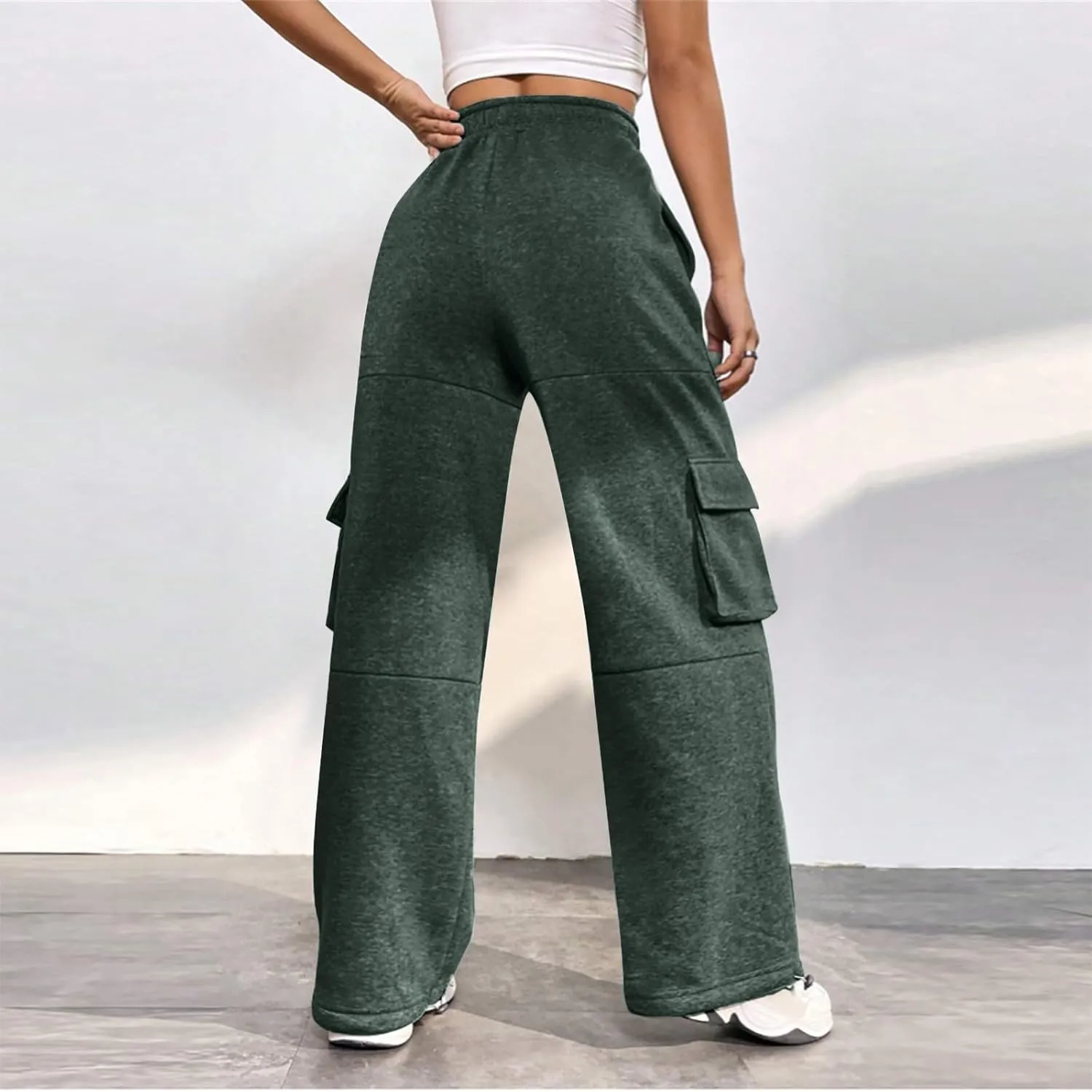 Cargo Sweatpants for Women Fleece Lined Cute Y2k Baggy Sweatpants Casual Drawstring High Waisted Joggers with Pockets
