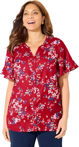 Catherines Women's Plus Size Petite Isabella Romance Blouse