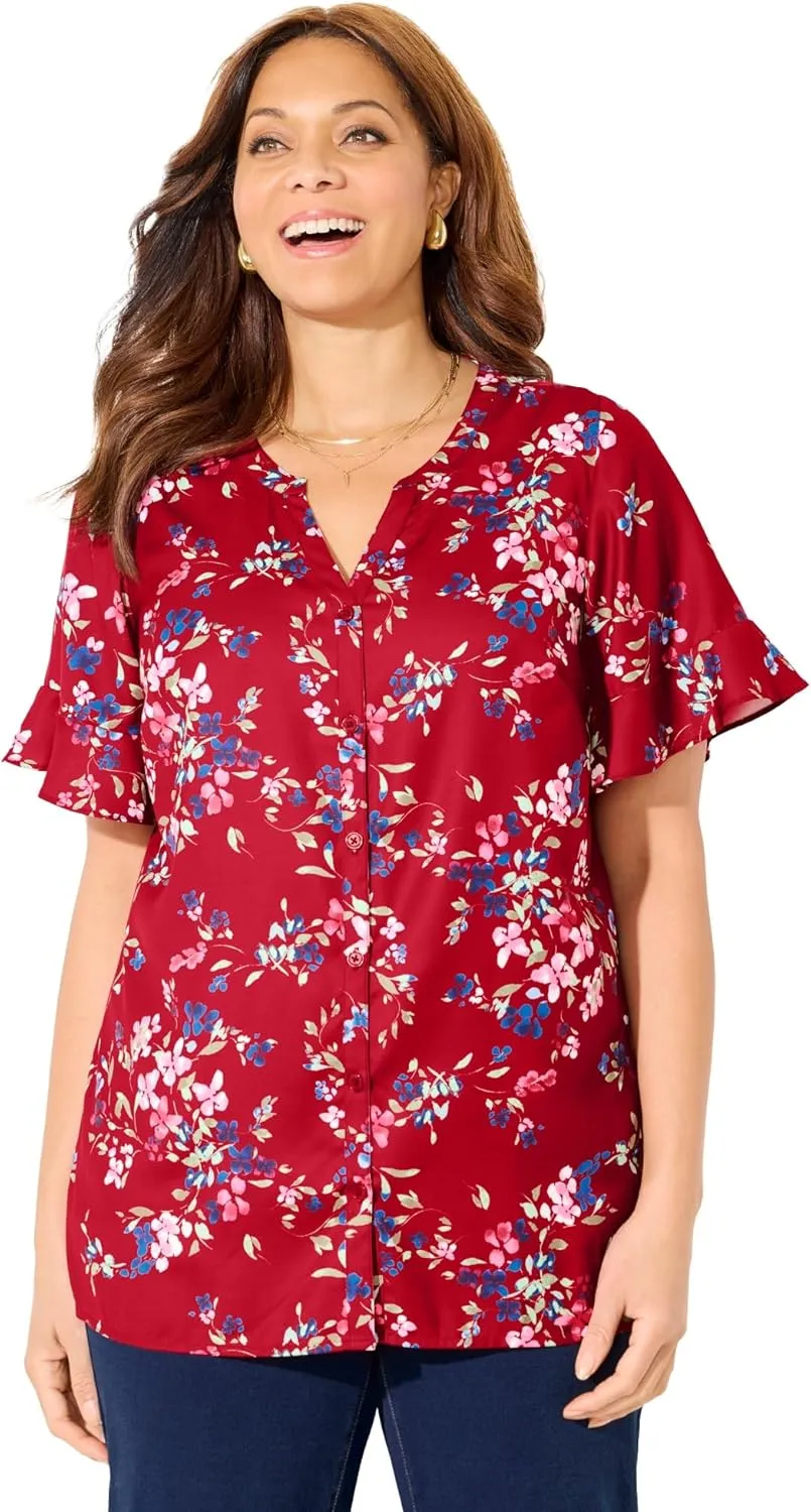 Catherines Women's Plus Size Petite Isabella Romance Blouse