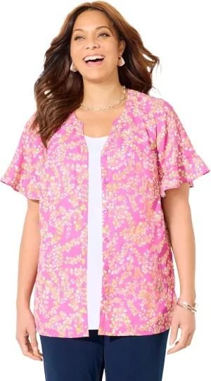 Catherines Women's Plus Size Petite Isabella Romance Blouse