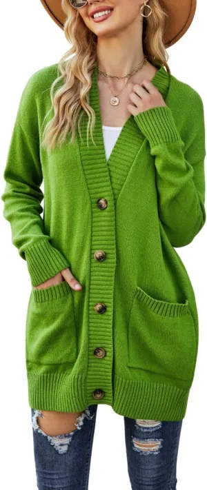 chouyatou Women's Chunky Button Down Cardigan Sweater Long Sleeve Open Front Rib Knitted Sweater Jacket