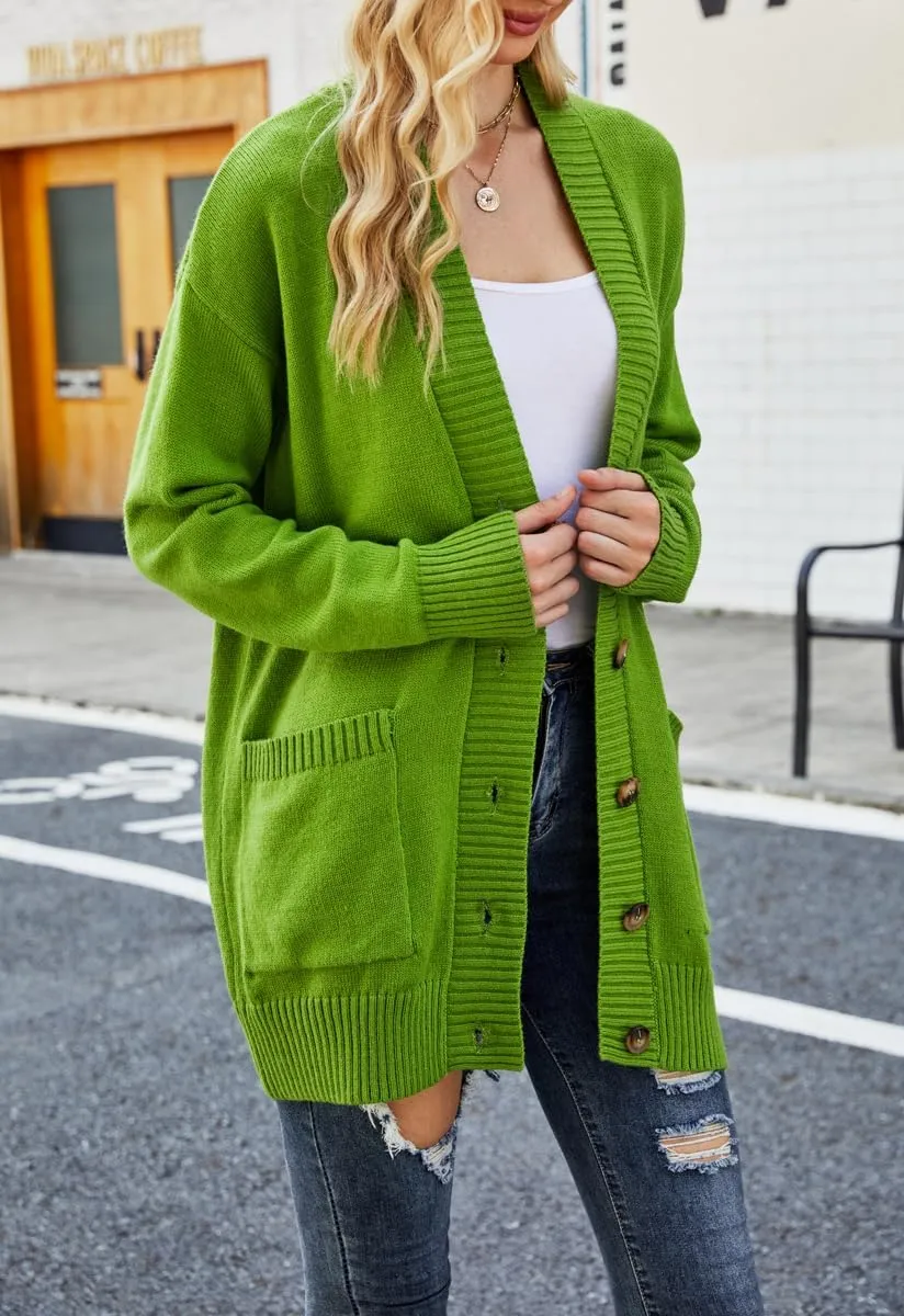 chouyatou Women's Chunky Button Down Cardigan Sweater Long Sleeve Open Front Rib Knitted Sweater Jacket