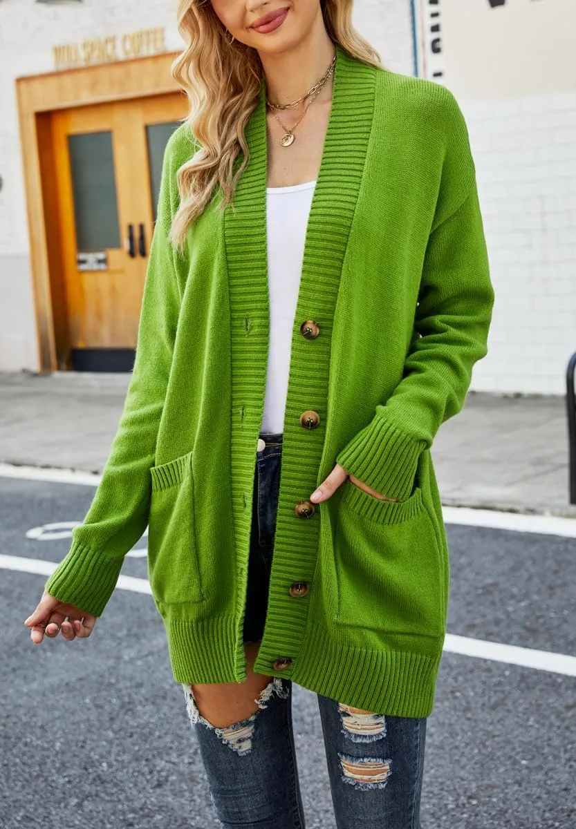 chouyatou Women's Chunky Button Down Cardigan Sweater Long Sleeve Open Front Rib Knitted Sweater Jacket