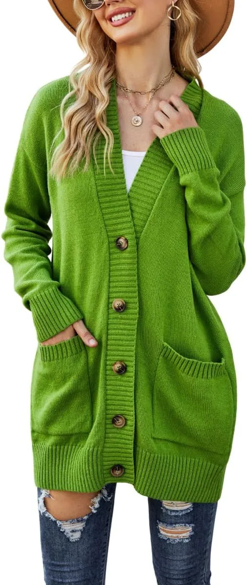 chouyatou Women's Chunky Button Down Cardigan Sweater Long Sleeve Open Front Rib Knitted Sweater Jacket