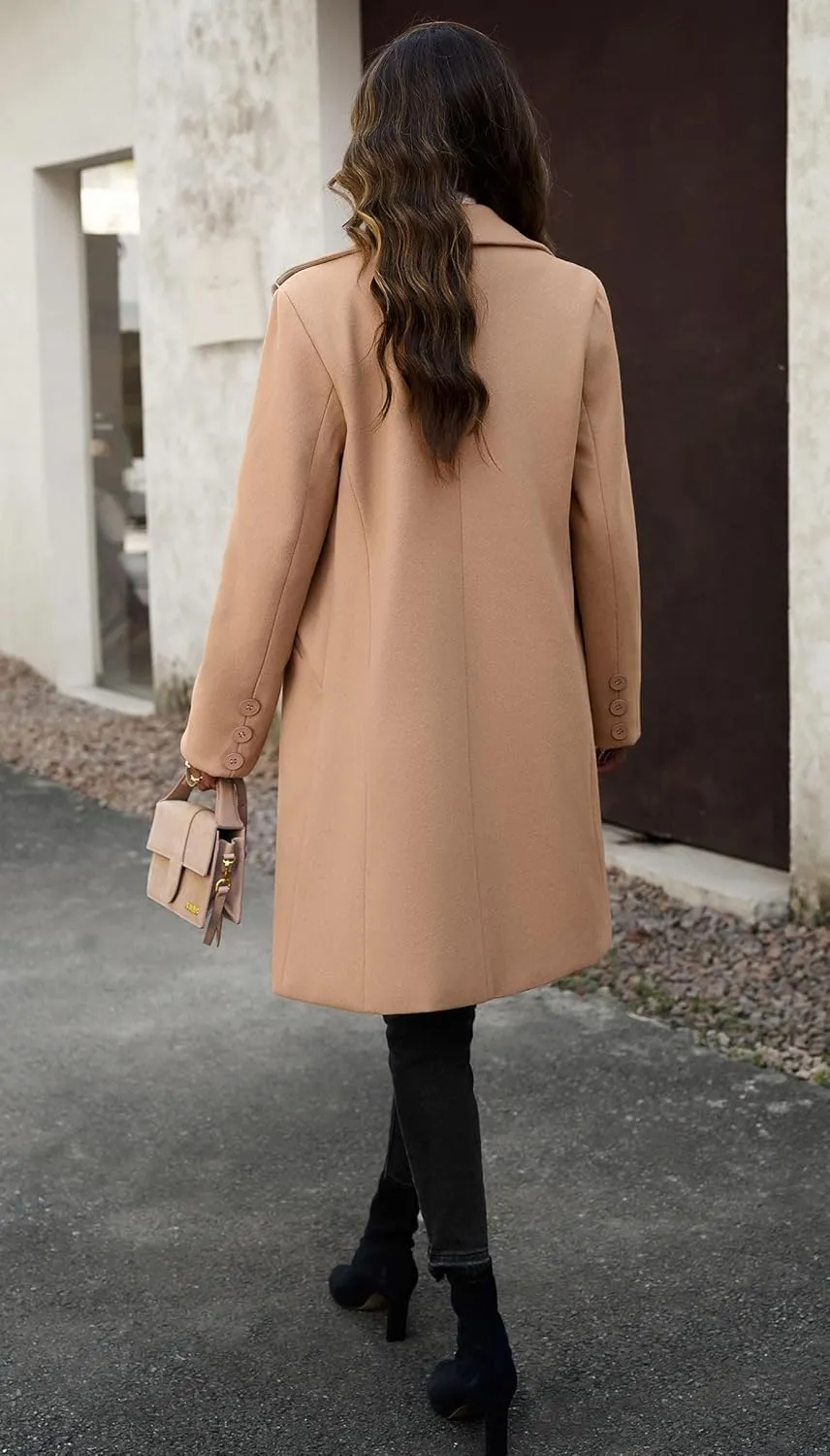 chouyatou Women's Fall Notch Lapel Blazer Wool Coat Office Work Wear Warm Winter Pea Coat