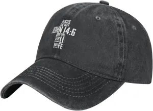 Christian Bible Verse Jesus The Way John 14：6 Cowboy hat Baseball Cap Women Sun Hat Men Dad Hat Trucker hat Black