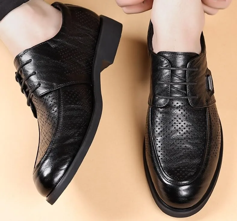 Classic Men's Dress Shoes Formal Business Oxfords Genuine Leather Lace-Up Comfortable Tuxedo Shoes for Weddings Office