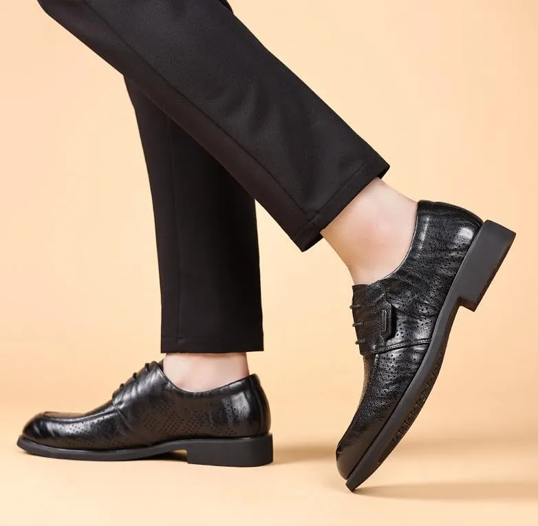 Classic Men's Dress Shoes Formal Business Oxfords Genuine Leather Lace-Up Comfortable Tuxedo Shoes for Weddings Office