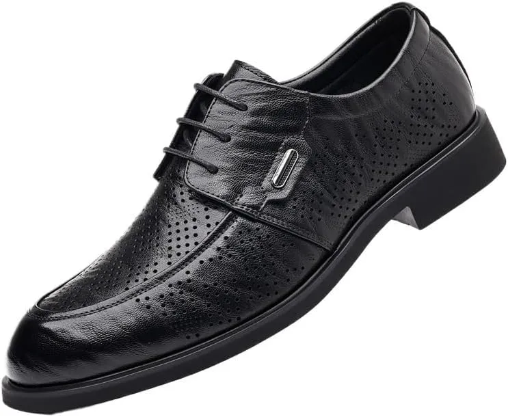 Classic Men's Dress Shoes Formal Business Oxfords Genuine Leather Lace-Up Comfortable Tuxedo Shoes for Weddings Office