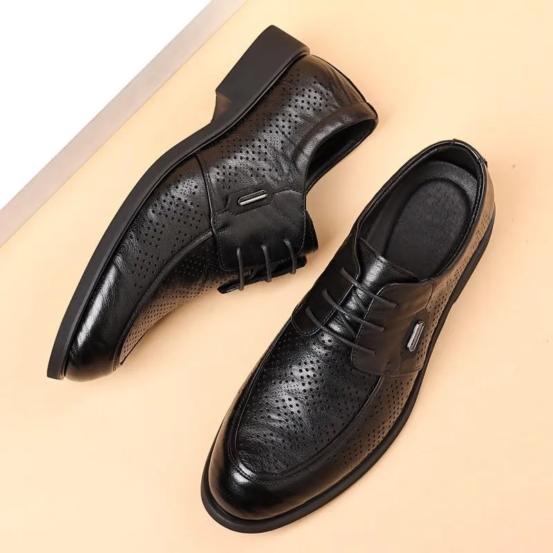 Classic Men's Dress Shoes Formal Business Oxfords Genuine Leather Lace-Up Comfortable Tuxedo Shoes for Weddings Office