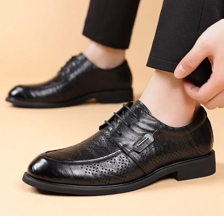 Classic Men's Dress Shoes Formal Business Oxfords Genuine Leather Lace-Up Comfortable Tuxedo Shoes for Weddings Office