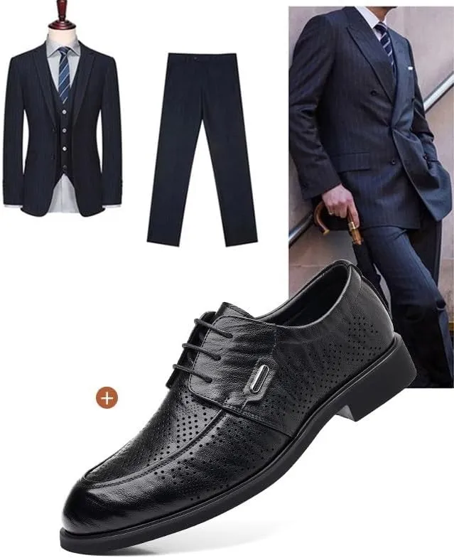 Classic Men's Dress Shoes Formal Business Oxfords Genuine Leather Lace-Up Comfortable Tuxedo Shoes for Weddings Office