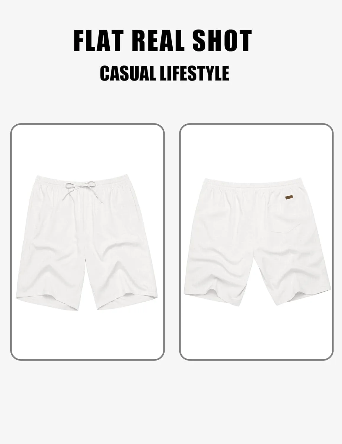 COOFANDY Mens Linen Shorts 9" Elastic Waist Drawstring Casual Shorts Lightweight Summer Beach Shorts
