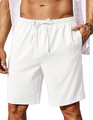 COOFANDY Mens Linen Shorts 9" Elastic Waist Drawstring Casual Shorts Lightweight Summer Beach Shorts