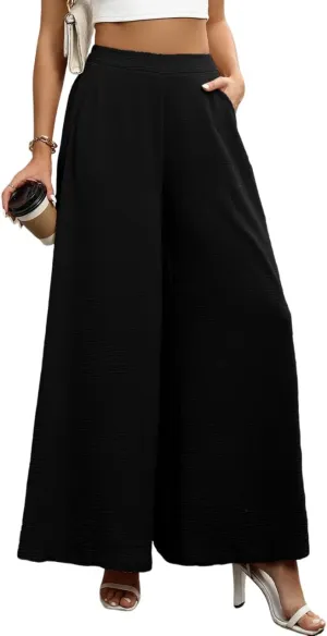 CORSKI Women's High Waisted Wide Leg Pants Palazzo Casual Elastic Waist Lounge Long Flowy Trousers with Pockets