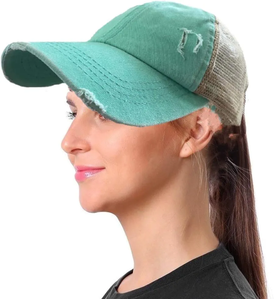Criss Cross Ponytail Hat Washed Distressed Mesh Womens Baseball Cap Dad Hat Ponytail Hat for Women
