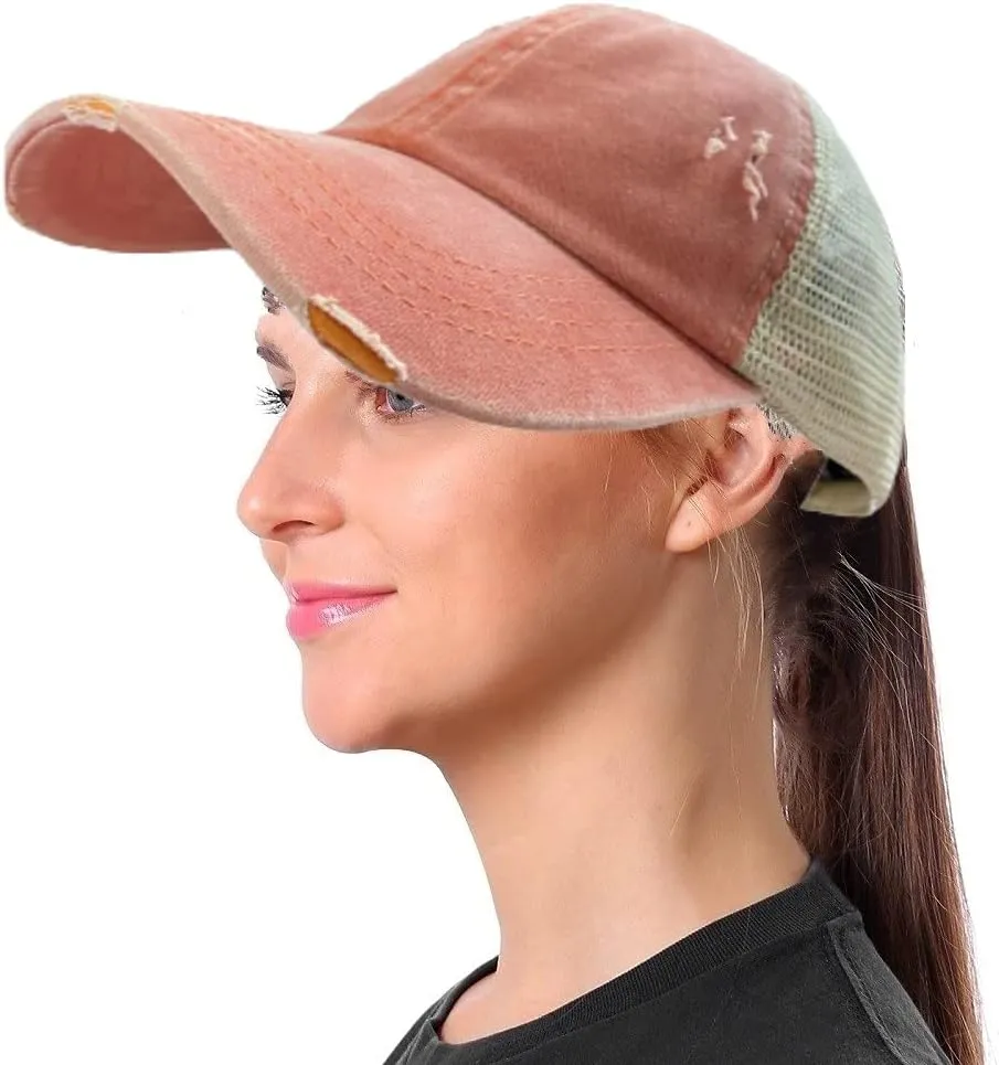 Criss Cross Ponytail Hat Washed Distressed Mesh Womens Baseball Cap Dad Hat Ponytail Hat for Women