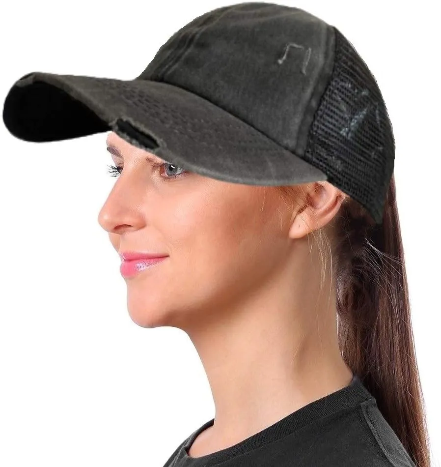 Criss Cross Ponytail Hat Washed Distressed Mesh Womens Baseball Cap Dad Hat Ponytail Hat for Women