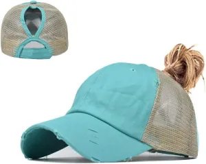 Criss Cross Ponytail Hat Washed Distressed Mesh Womens Baseball Cap Dad Hat Ponytail Hat for Women