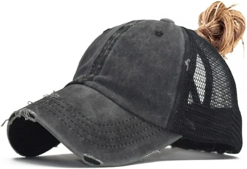 Criss Cross Ponytail Hat Washed Distressed Mesh Womens Baseball Cap Dad Hat Ponytail Hat for Women