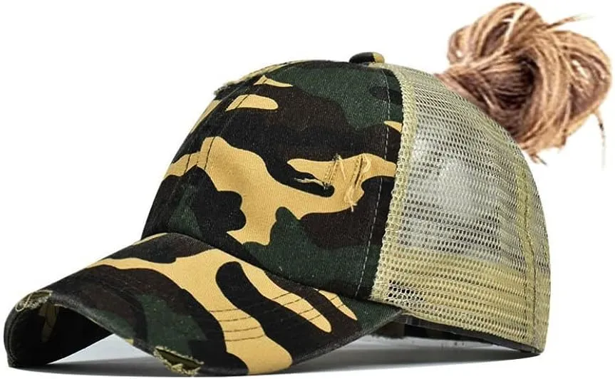 Criss Cross Ponytail Hat Washed Distressed Mesh Womens Baseball Cap Dad Hat Ponytail Hat for Women