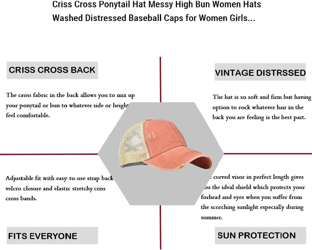 Criss Cross Ponytail Hat Washed Distressed Mesh Womens Baseball Cap Dad Hat Ponytail Hat for Women