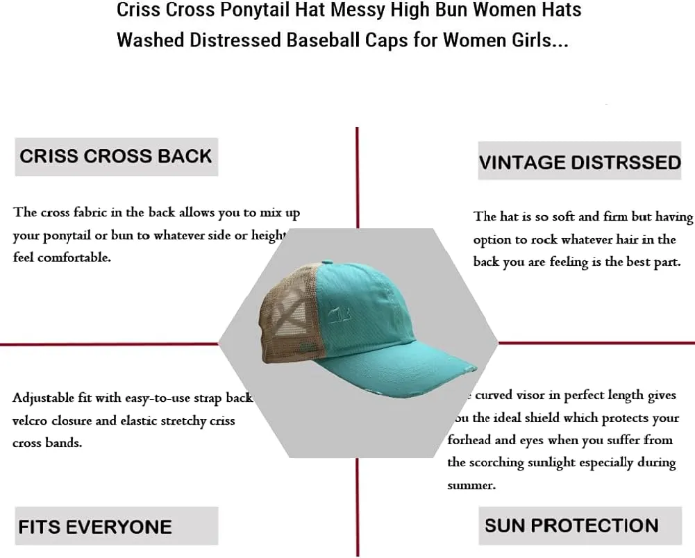 Criss Cross Ponytail Hat Washed Distressed Mesh Womens Baseball Cap Dad Hat Ponytail Hat for Women