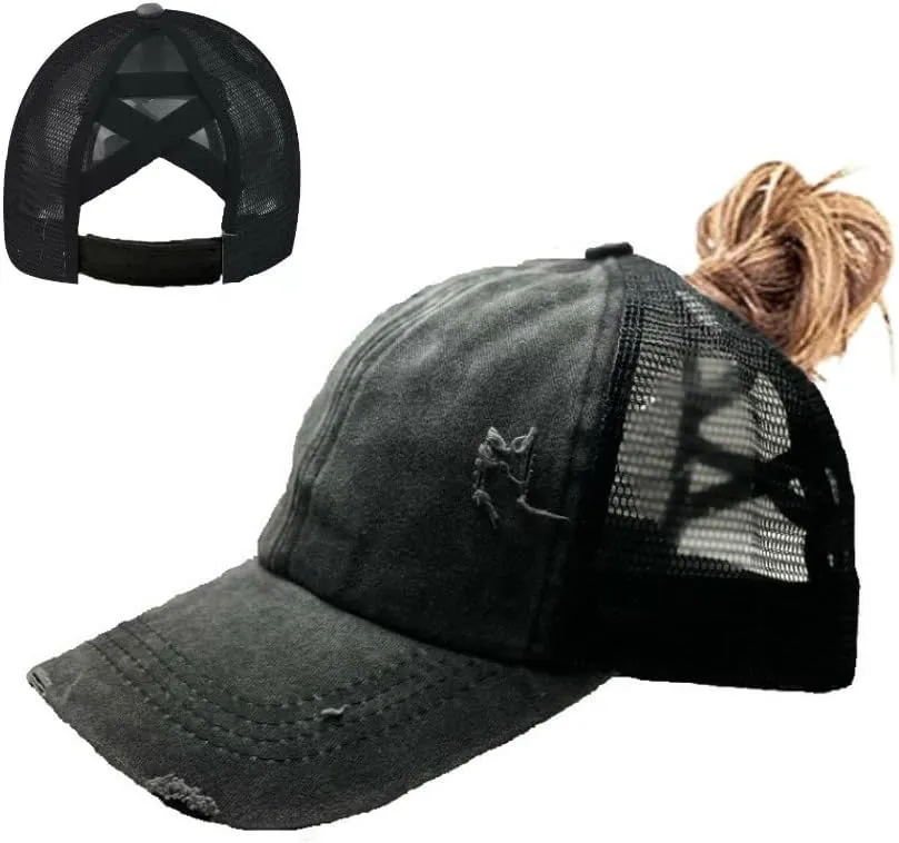 Criss Cross Ponytail Hat Washed Distressed Mesh Womens Baseball Cap Dad Hat Ponytail Hat for Women