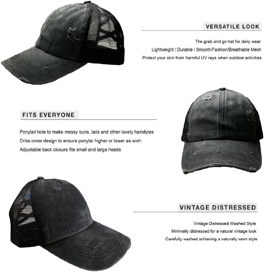 Criss Cross Ponytail Hat Washed Distressed Mesh Womens Baseball Cap Dad Hat Ponytail Hat for Women