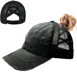 Criss Cross Ponytail Hat Washed Distressed Mesh Womens Baseball Cap Dad Hat Ponytail Hat for Women