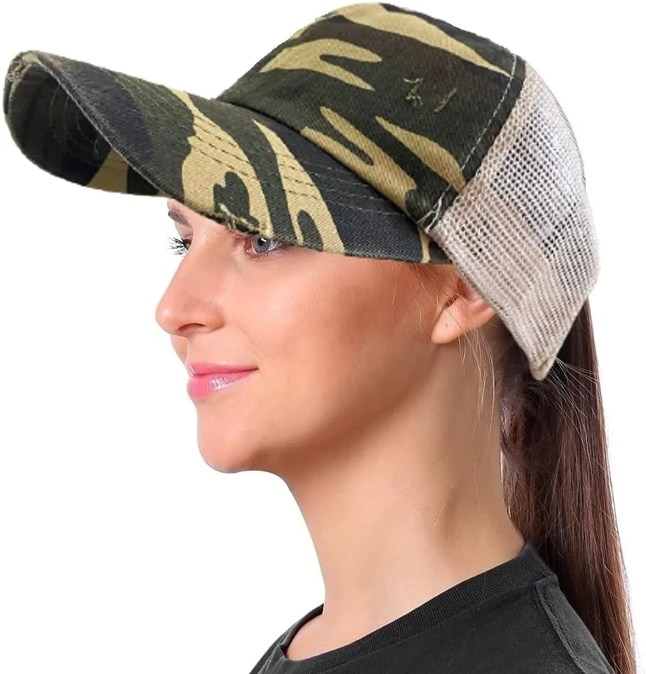 Criss Cross Ponytail Hat Washed Distressed Mesh Womens Baseball Cap Dad Hat Ponytail Hat for Women