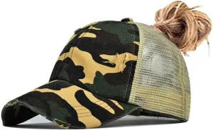 Criss Cross Ponytail Hat Washed Distressed Mesh Womens Baseball Cap Dad Hat Ponytail Hat for Women