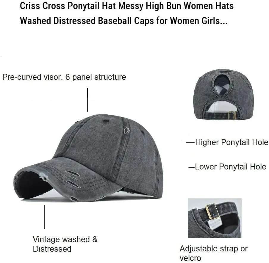 Criss Cross Ponytail Hat Washed Distressed Mesh Womens Baseball Cap Dad Hat Ponytail Hat for Women