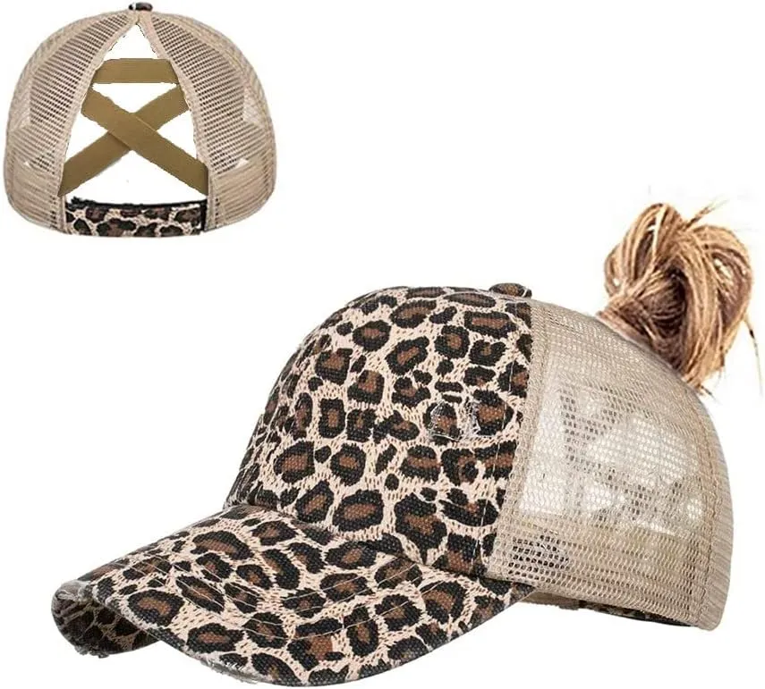 Criss Cross Ponytail Hat Washed Distressed Mesh Womens Baseball Cap Dad Hat Ponytail Hat for Women