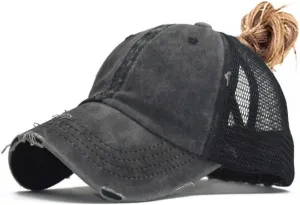Criss Cross Ponytail Hat Washed Distressed Mesh Womens Baseball Cap Dad Hat Ponytail Hat for Women