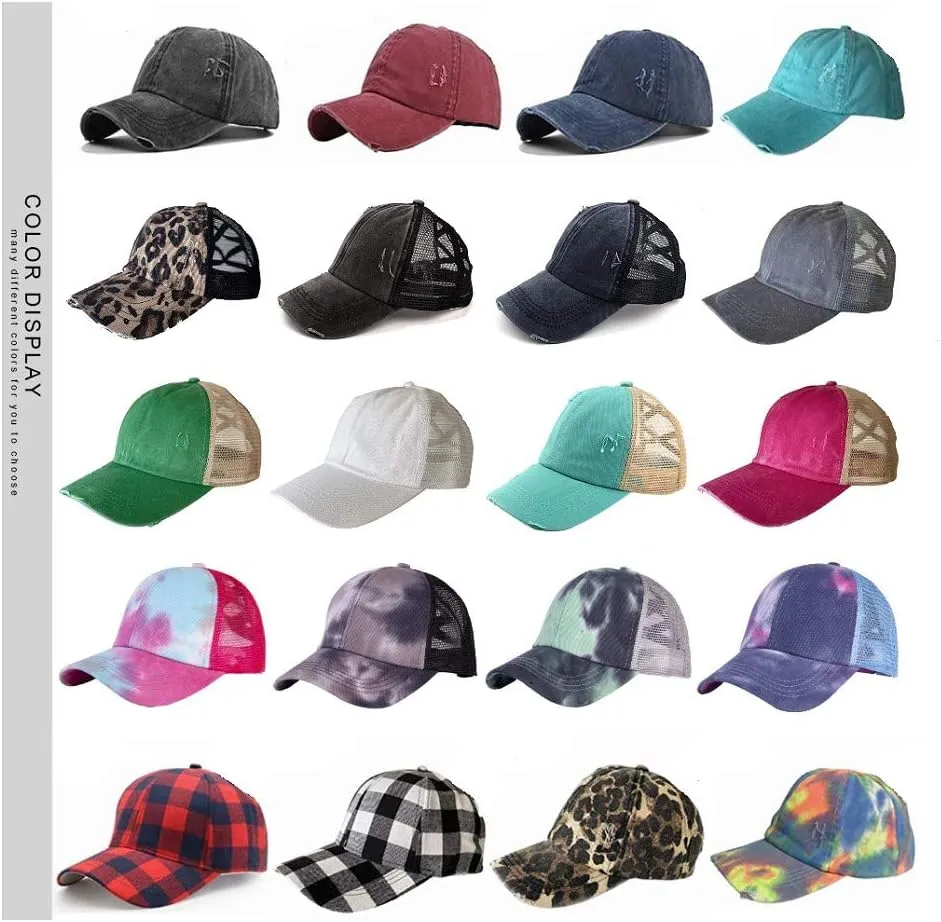 Criss Cross Ponytail Hat Washed Distressed Mesh Womens Baseball Cap Dad Hat Ponytail Hat for Women