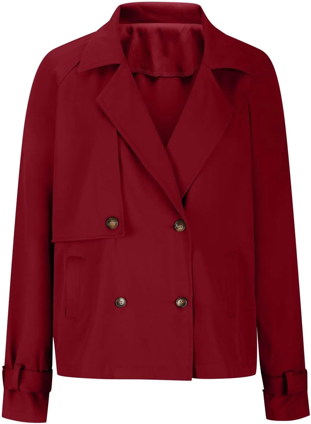 Cropped Trench Coat for Women Long Sleeve Double Breasted Notched Lapel Casual Loose Fit Jackets with Pockets Fall