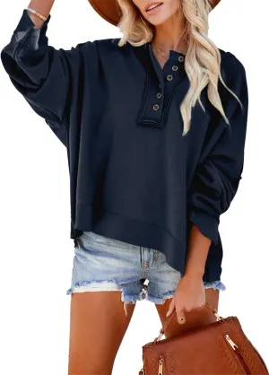Cropped Trendy Hoodies For women V Neck Button Long Sleeve Lightweight Sweatshirts Casual Loose Pullover Tops 2025 New