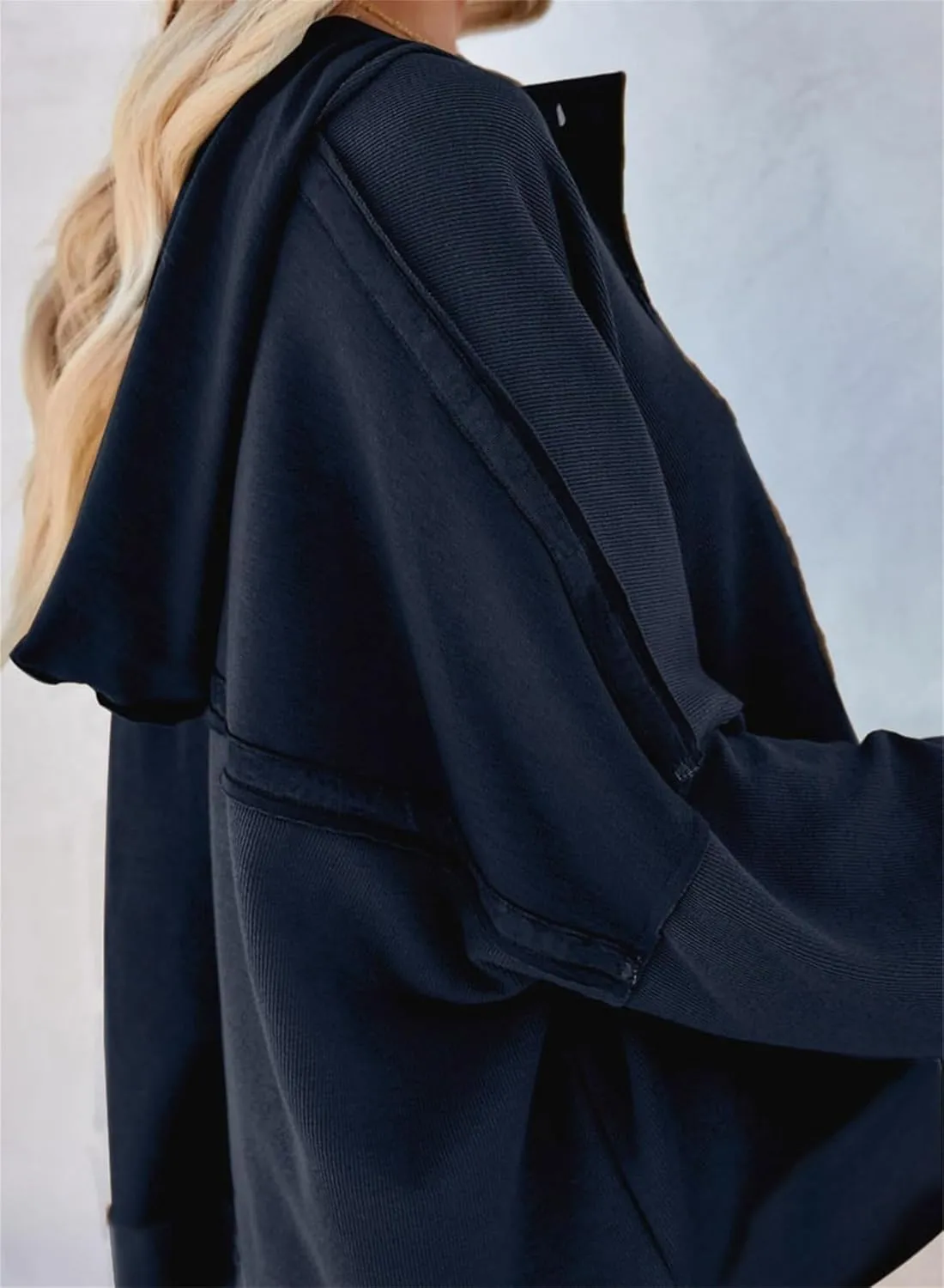 Cropped Trendy Hoodies For women V Neck Button Long Sleeve Lightweight Sweatshirts Casual Loose Pullover Tops 2025 New