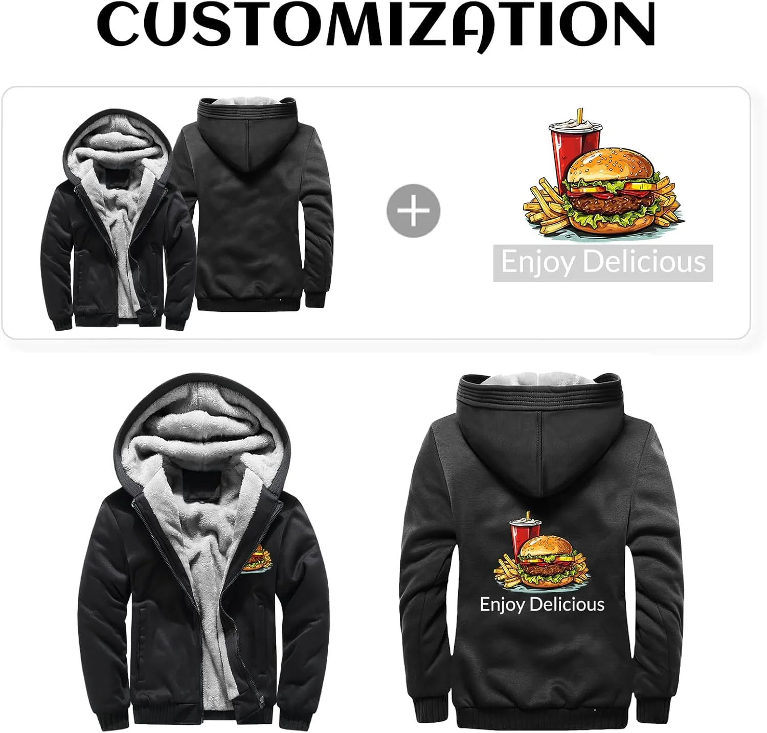 Custom Mens Hoodies Zip Up Sherpa Lined Fleece Heavyweight Sweatshirt Winter Warm Jacket Add Your Logo Text