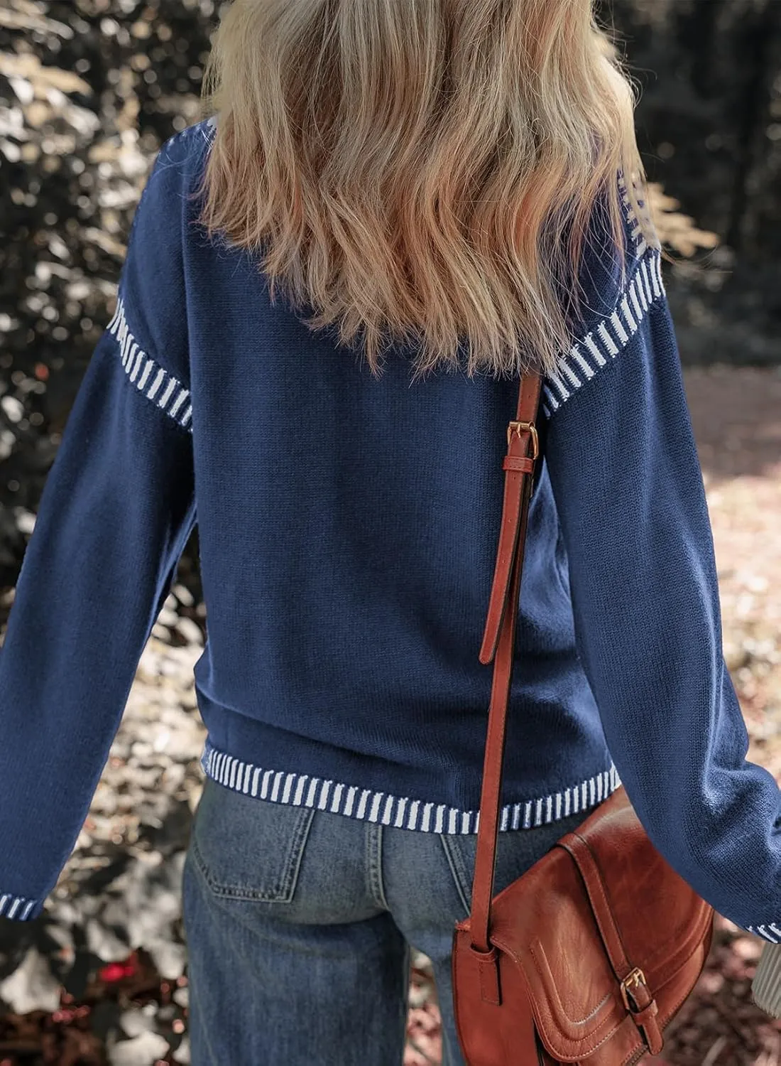 Dokotoo Sweaters for Women Fashion Solid Crewneck Loose Fit Long Sleeve Contrast Cable Knit Pullover Sweater Jumper Tops