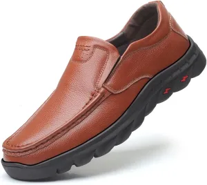 Driving Moccasins for Men Stitching Details Breathable Genuine Leather Resistant Flat Heel Anti-Slip Flexible Lightweight Driving Slip on for Any Attire